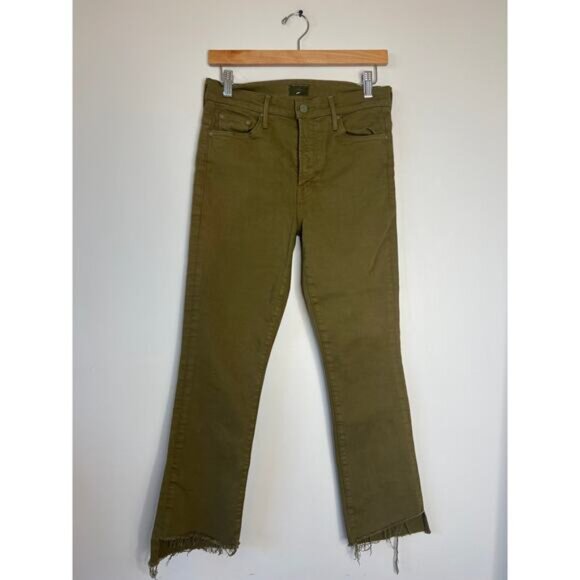 NEW Mother The Insider Crop Step Fray High Rise Straight Jeans Fir Green Size 28 - Picture 2 of 8